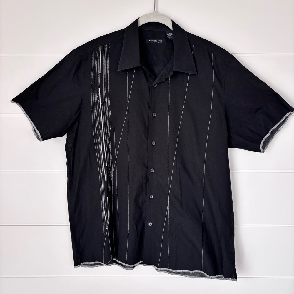 Kenneth Cole Black Lightweight Button Down Short Sleeve Shirt Size Large